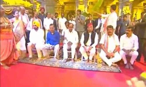KCR & & leaders take darshan of Lord Lakshmi Narasimha Swamy