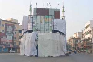 Place of worship and Dargah in Hyderabad Covered with Cloth Ahead of Rama Navami Shobha Yatra
