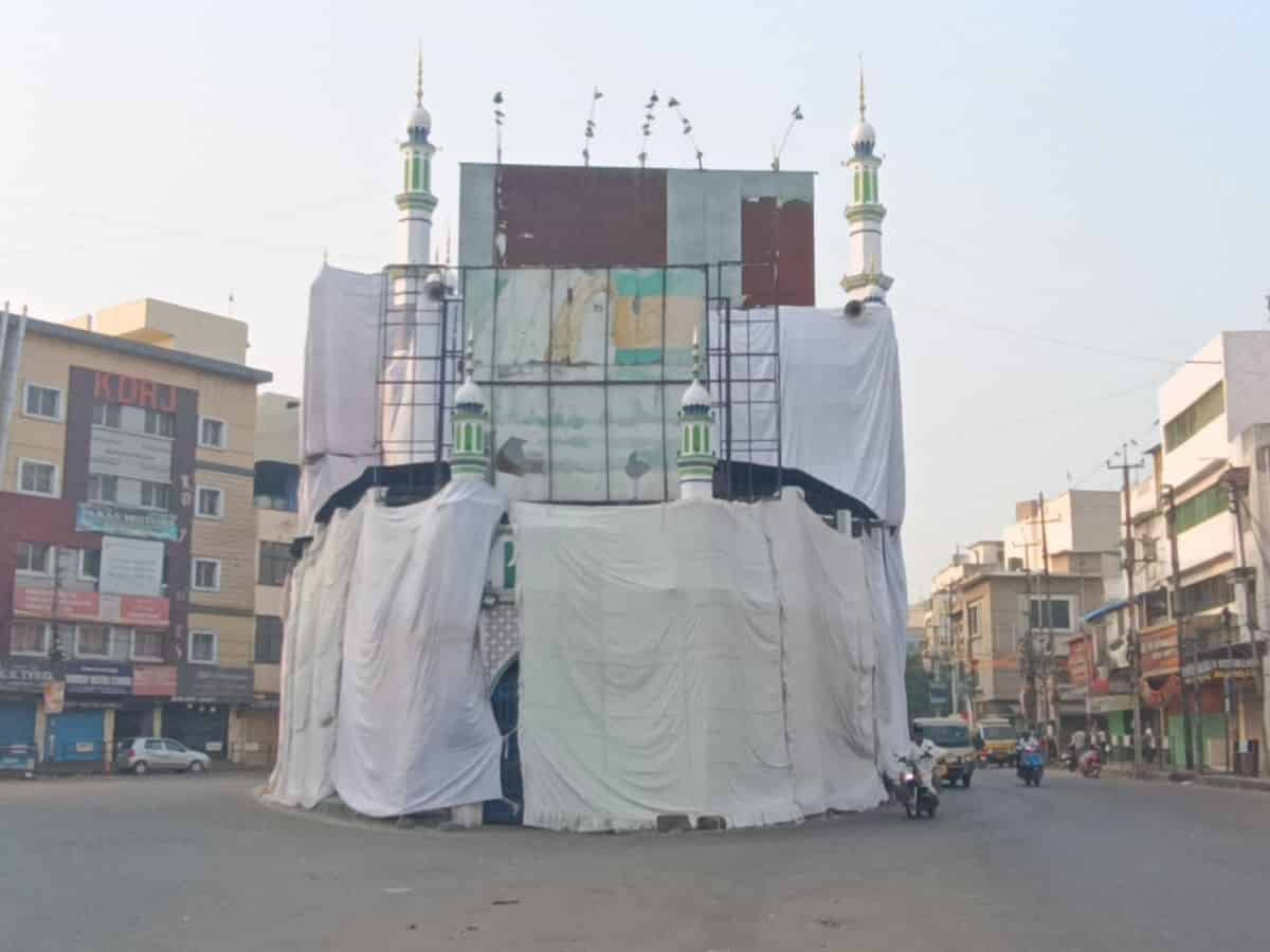 Mosque and Dargah in Hyderabad Covered with Cloth Ahead of Rama Navami Shobha Yatra