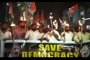 Telangana Youth Congress Organizes a Dissent Procession of people in Answer to Rahul’s Disqualification