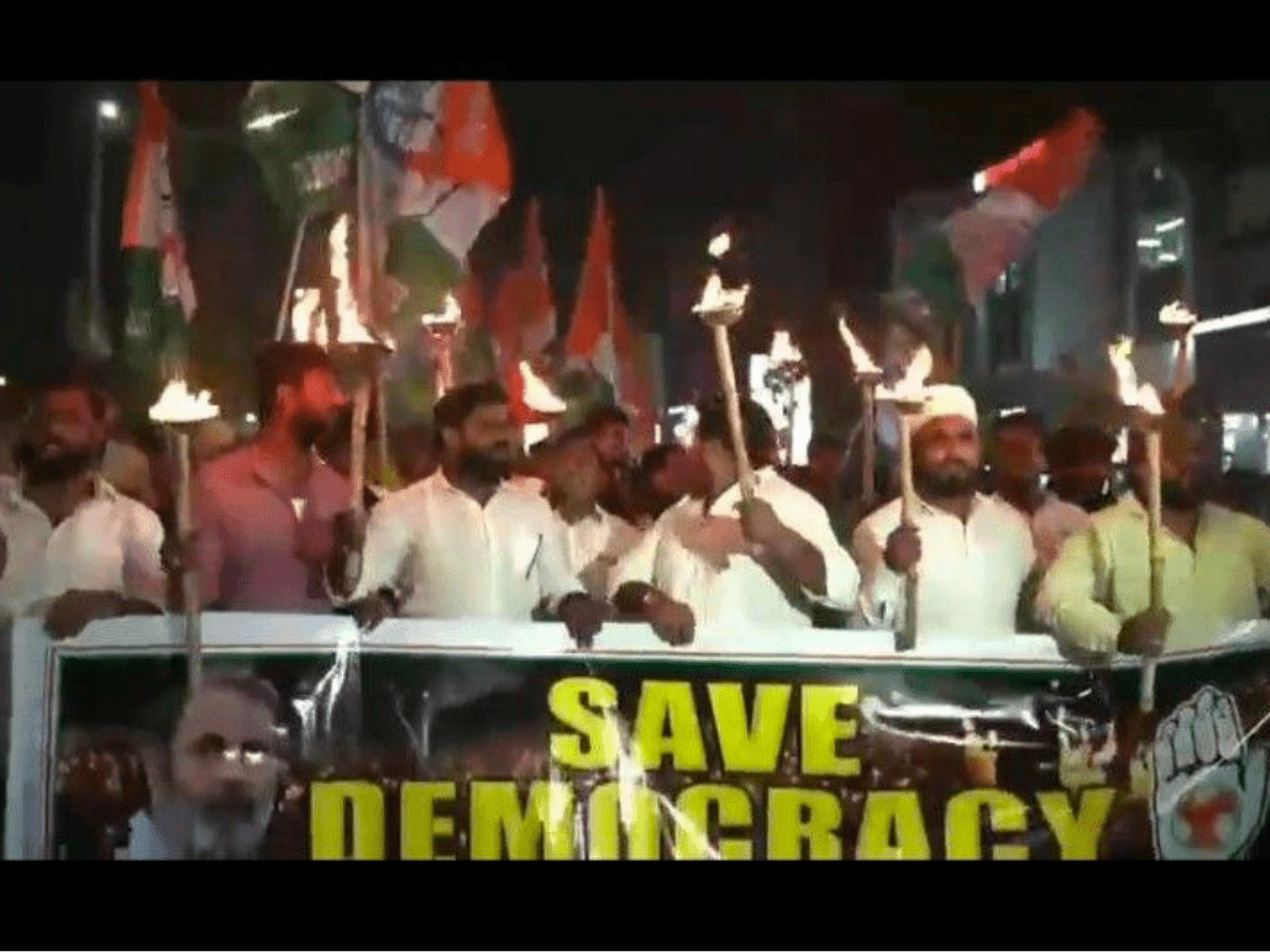 Telangana Youth Congress Organizes a Protest March in Response to Rahul's Disqualification