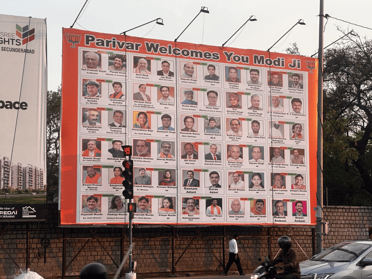 “Hoardings displaying ‘Parivar welcomes you Modi Ji’ erected in Hyderabad”