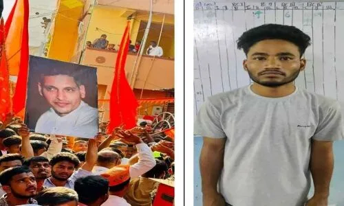 Man displays Godse's photo during Sri Rama Navami procession in Hyderabad, sparking controversy.