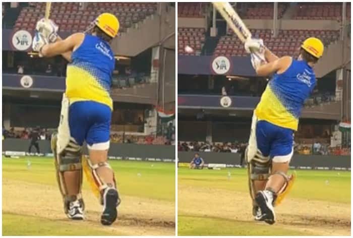 "MS Dhoni's Impressive Sixes During Net Session Ahead of RCB vs CSK Game: Viral Video Observations"