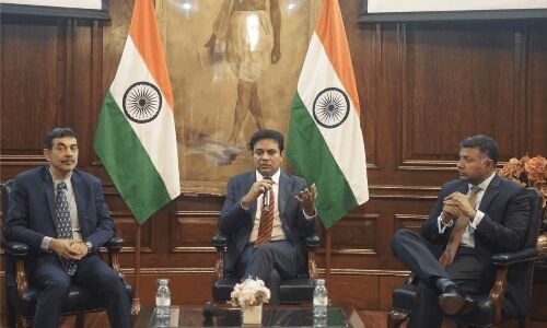 At a meeting in London, KTR promotes Telangana as an attractive investment destination.