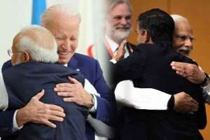 Biden and Sunak receive hugs from Modi