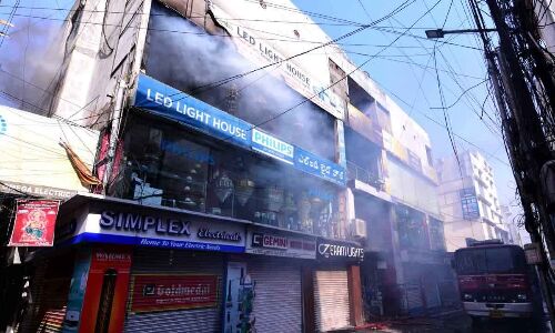 Electrical goods shop in Troop Bazaar, Hyderabad catches fire