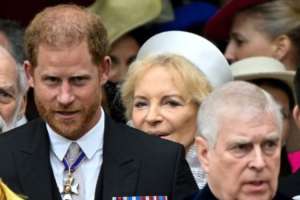 King Charles III’s Coronation: Princes Harry and Andrew Seated on Third Row