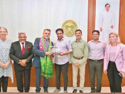 KT Rama Rao meets with Swedish delegation in Hyderabad