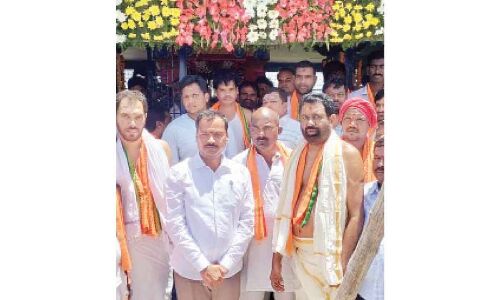 Mahotsavam Organised for Installation of Flag Pole at Abhayanjaneya Swamy Temple in Rangareddy