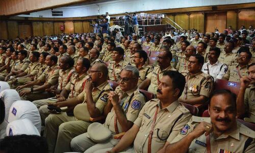 Police officials awarded medals by Home Minister Mohammed Mahmood Ali in Hyderabad