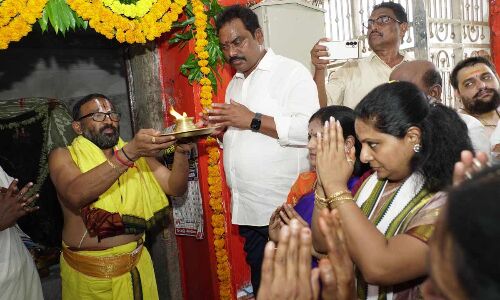 Pooja performed by Kavitha at Kondagattu temple