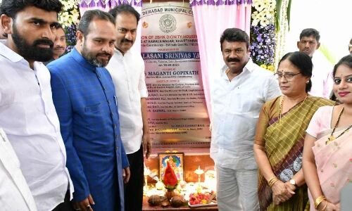 Talasani Srinivas Yadav inaugurates 2BHK homes in Kamala Nagar SPR Hills, Hyderabad.
