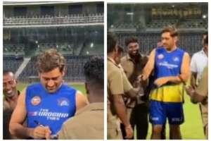 Viral Video: MS Dhoni Wins Hearts by Signing Autographs for Chepauk’s Ground Staff