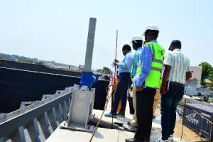 Water Board officials, including the boss, inspect Fatehnagar STP works in Hyderabad.