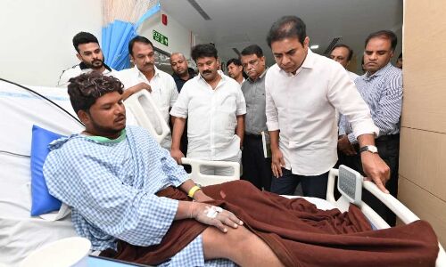 Injured in Flyover Accident Receive Visit from KTR