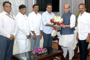KTR holds meeting with Rajnath Singh regarding defence land