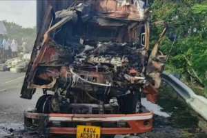 Medak | Two container lorries burnt in a nursing home fire, two people killed