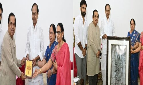 Brahmanandam, the actor, extends invitation to CM KCR for his son’s wedding
