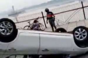 Car Speeding on Tank Bund Causes Chaos as Occupants Escape