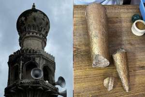 Historic Qutub Shahi mosque partially damaged by lightning strike.