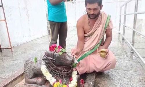 Nandiswara Spotted Drinking Water at Anantagiri Shiva Temple in Attapur