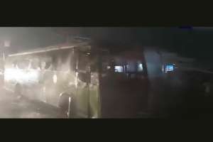 Passengers safe in Rajadhani bus traveling from Hyderabad to Guntur despite minor damages