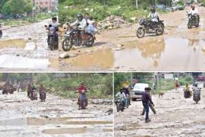 Hyderabad roads devastated by heavy rainfall, revealing numerous potholes and craters