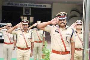 National Flag hoisted by Cyberabad CP