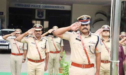 National Flag hoisted by Cyberabad CP