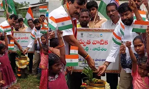 Dr Ponguleti Sudhakar Reddy participates in the ‘Meri Mati Mera Desh’ event in Khammam.