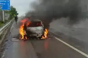 Fire breaks out in car near Shamshabad municipality on ORR