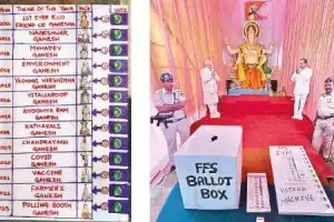 Ganesh at polling booth in Hyderabad raises voter awareness
