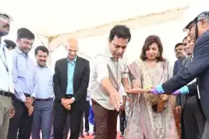 KT Rama Rao participates in the foundation-laying ceremony for the expansion of Syngene lab in Hyderabad.