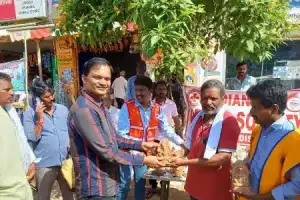 Lions Club of Mulugu and Indian Red Cross Society Mulugu join forces to distribute clay Ganesha idols