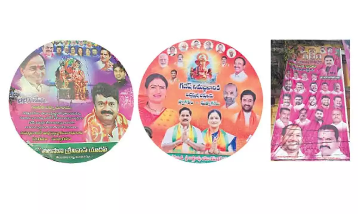 Political parties in Hyderabad deploy massive poster campaign at Ganesh pandals ahead of elections