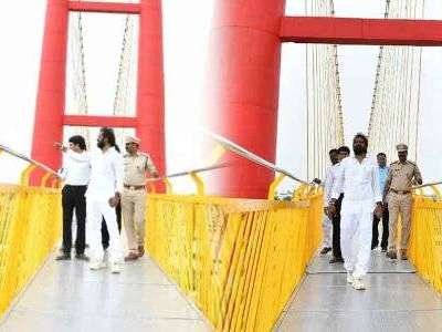 Srinivas Goud examines progress on suspension bridge construction in Mahbubnagar, confirms imminent inauguration