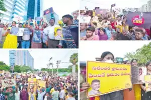 Techies in Hyderabad protest on the streets following Naidu’s arrest in the global city.