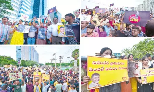 Techies in Hyderabad protest on the streets following Naidu’s arrest in the global city.