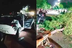 Passengers injured as car causes disturbance in Rajendranagar by colliding with divider