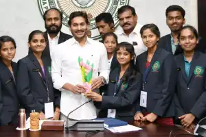 YS Jagan meets students from AP Government schools who returned from the US