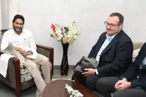 Andreas Hager, CEO of German-based Pepper Motion, meets with Andhra Pradesh Chief Minister YS Jagan