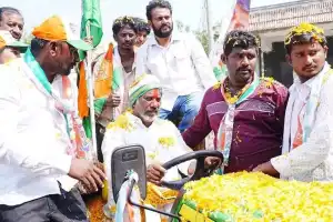 Bhatti accelerates in a tractor in Khammam