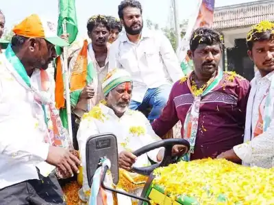 Bhatti accelerates in a tractor in Khammam