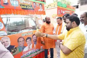 BJP Candidate in Musheerabad Conducts Pooja for Election Campaign Vehicles