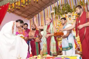 KCR Couple Participates in Yantra Pooja for Rajasyamala Yagam