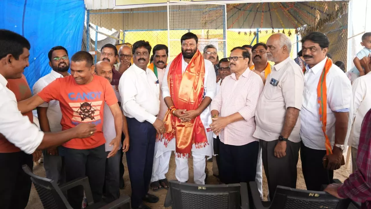 Kuna Srisailam Goud, BJP candidate, conducts campaign in Kompally, Quthubullapur