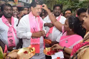 Madhavaram Krishna Rao highlights his constituency development during campaign in Kukatpally today