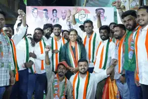 Vijaya Reddy, Congress candidate from Khairatabad, campaigns in Himayatnagar division.