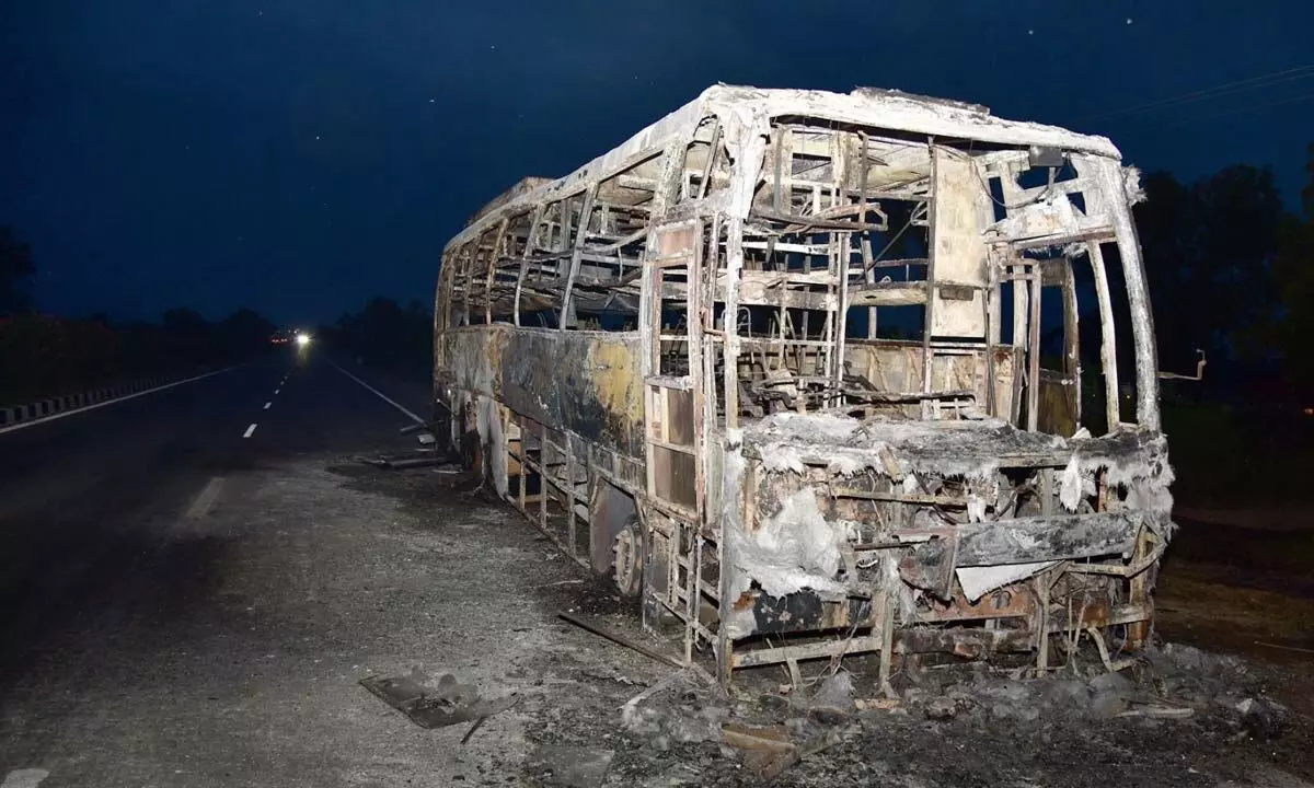 Bus Fire Claims Man’s Life in Nalgonda